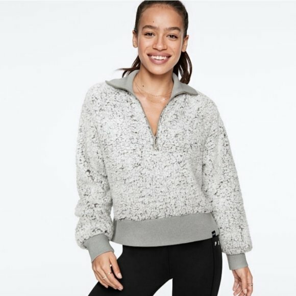 PINK Sharpa Gray Half Zipper Size L