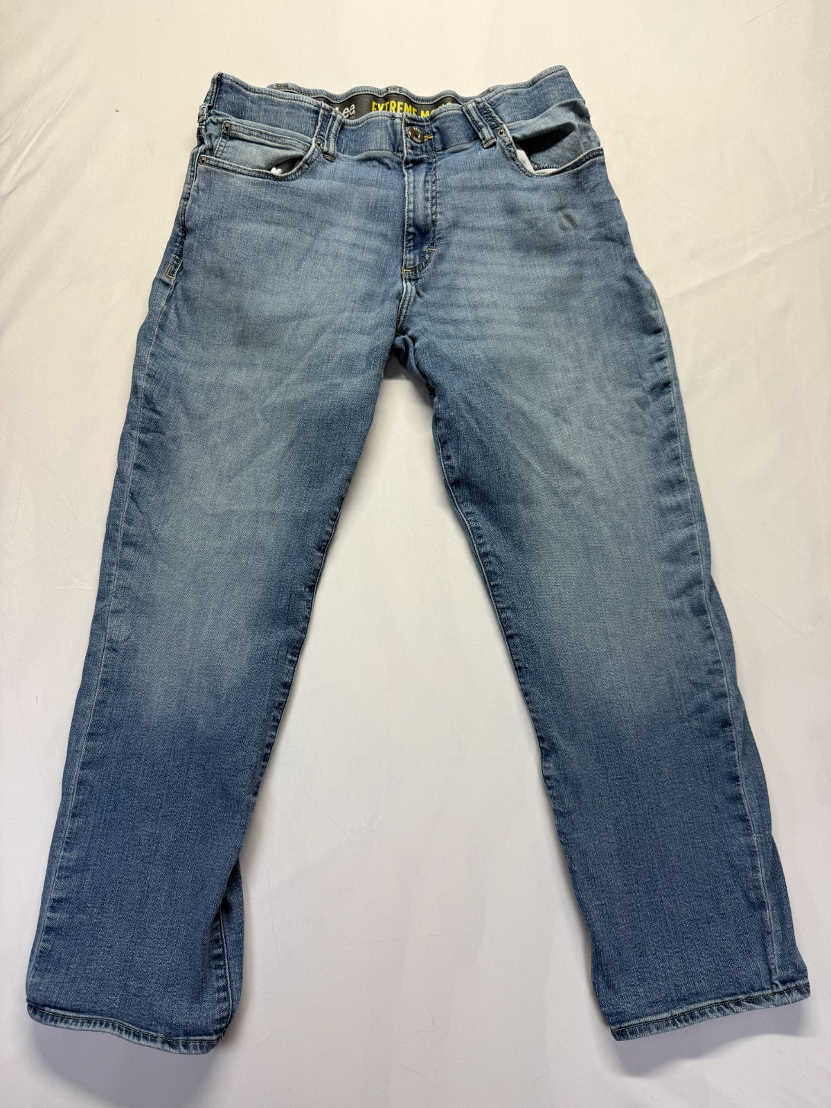 Lee Extreme Motion Jeans Mens 36×30 Blue Denim Stretch Straight Fit Tapered Leg