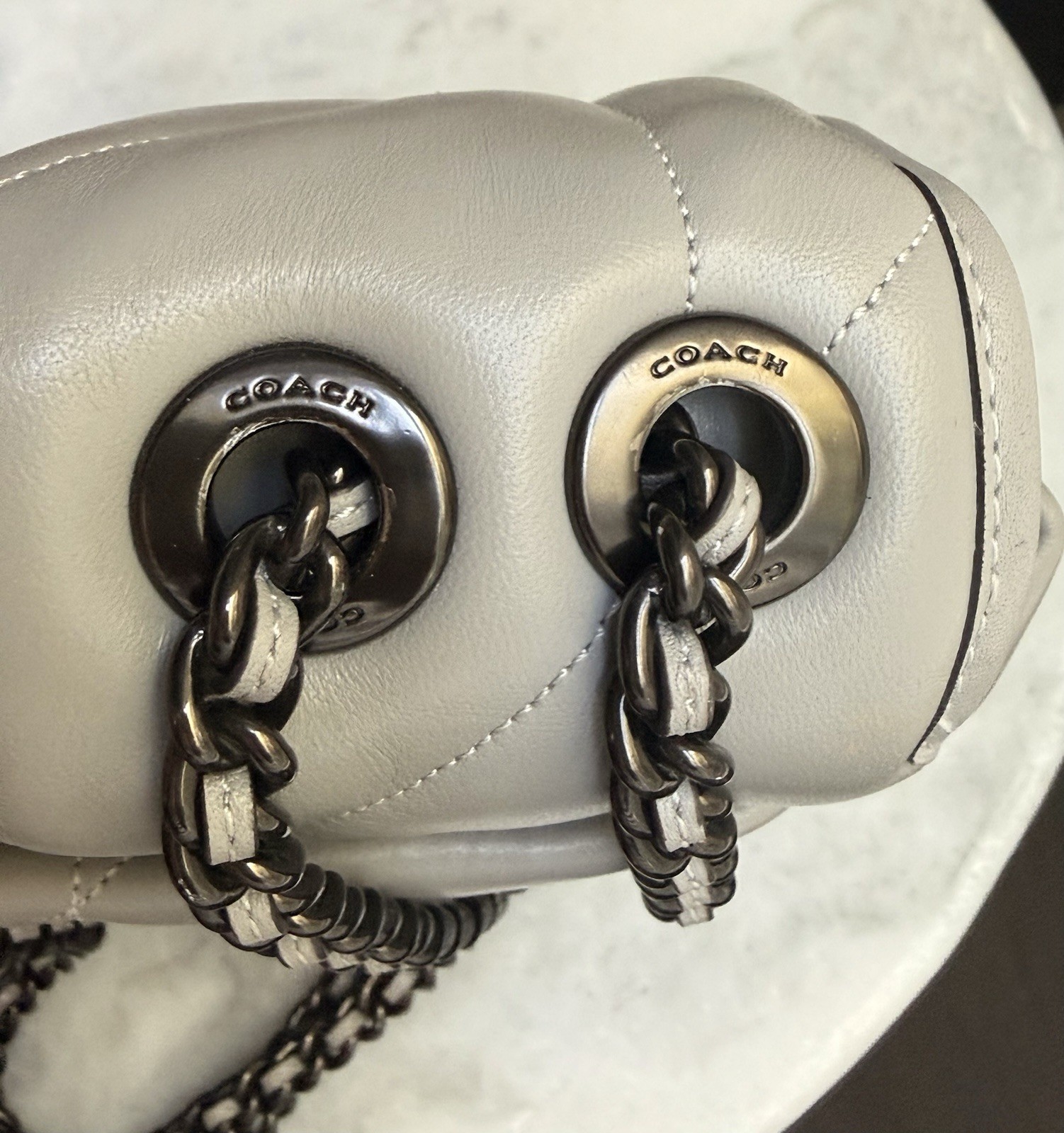 Coach Pillow Madison Shoulder Bag with Quilting in Dove Gray