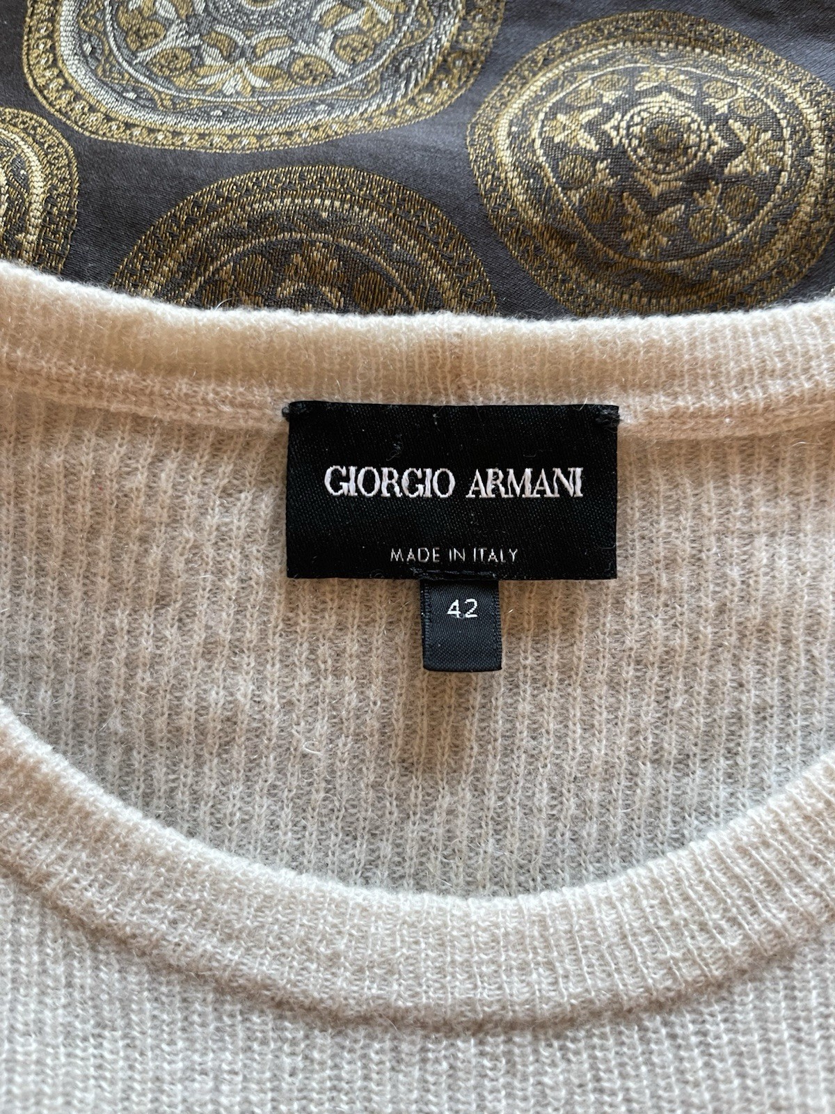 Giorgio Armani Cashmere Knit Top | IT 42 | Made in Italy | Beige Asymmetric Back