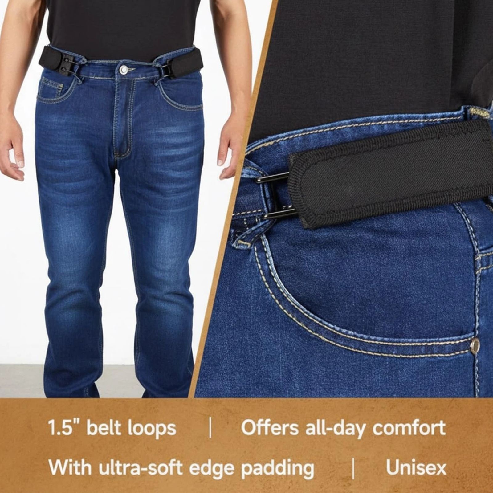 2PCS Tactical Metal Hook Elastic Belt Buckle-Less Invisible Waist Belt Closure