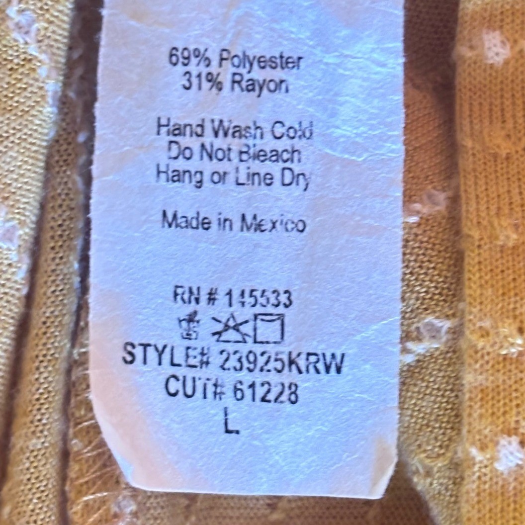 W5 Mustard Yellow Boho Peasant Top Flutter Sleeve Crinkle Textured Blouse Large