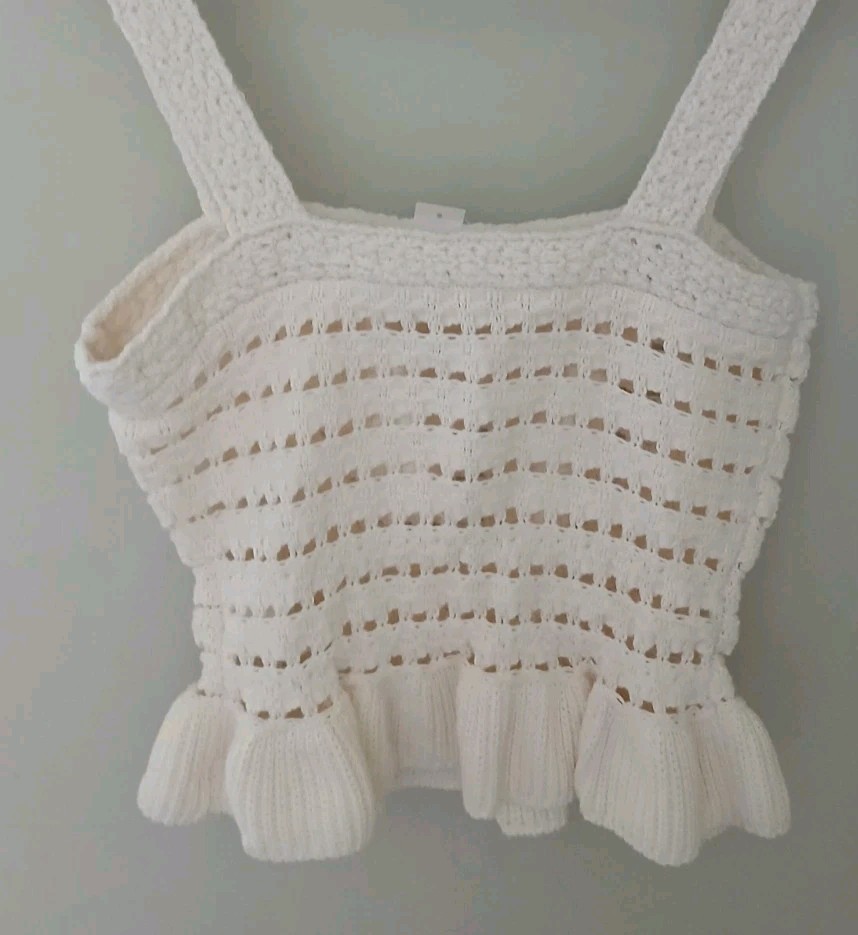New J. Crew Crochet Ruffle Sweater Tank Top Size Small Cream Cottagecore Coastal