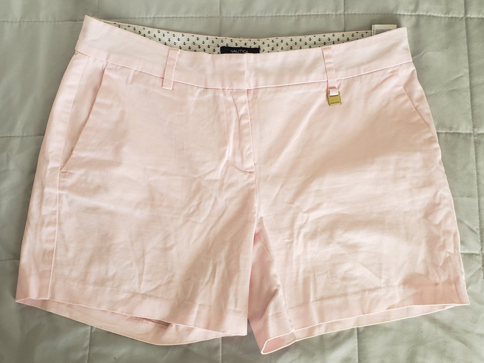 Nautica Women’s Pink Chino Shorts 98% Cotton 2% Spandex Stretch 5″ Inseam