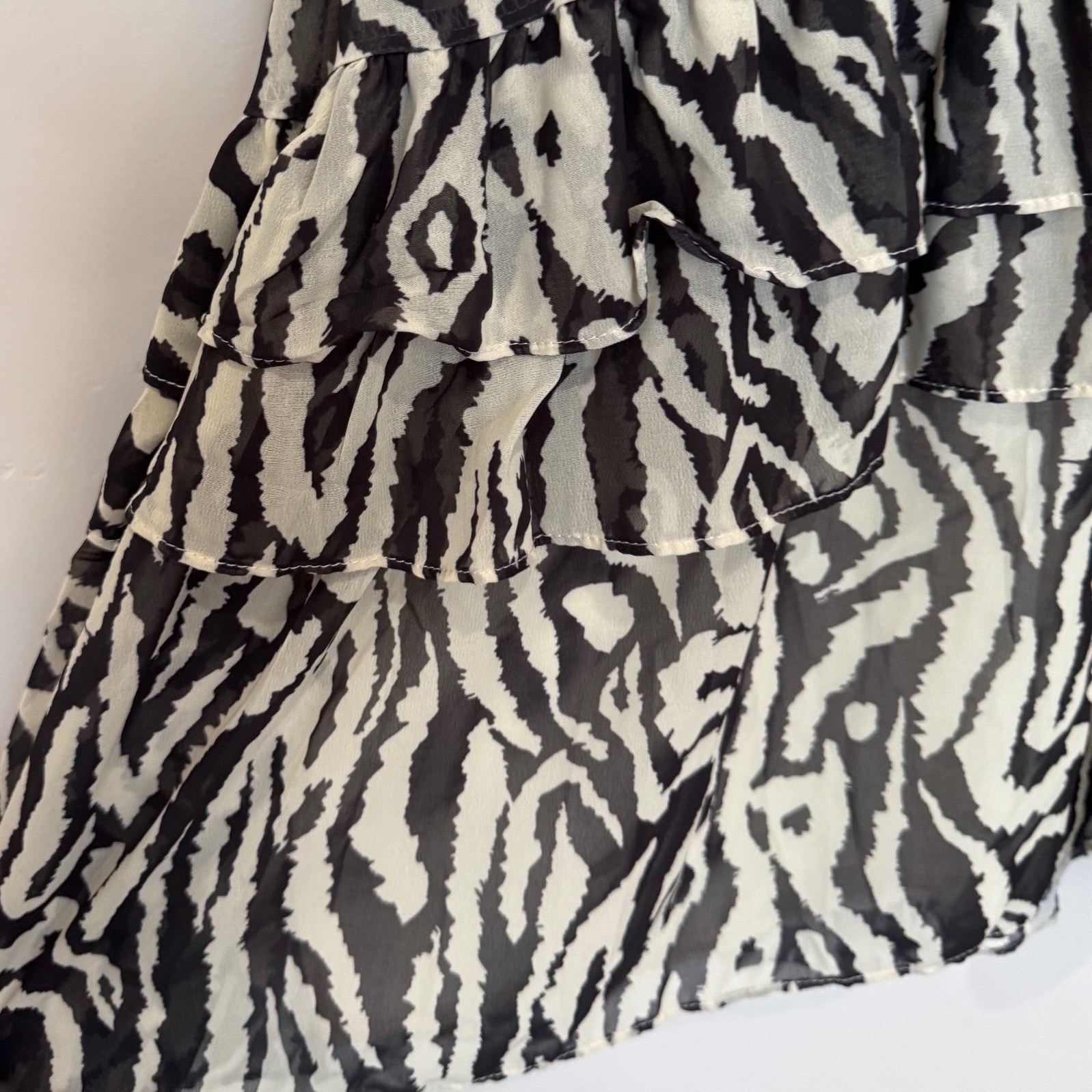 Boohoo Zebra Print Ruffle Mini Dress Long Sleeve Tie Waist Party Going Out US 14