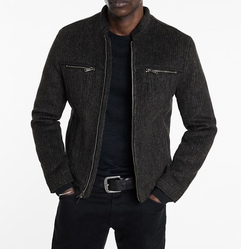 $598 NWT John Varvatos Jacket 52 Gray Branden Band Collar Wool Corduroy Men’s