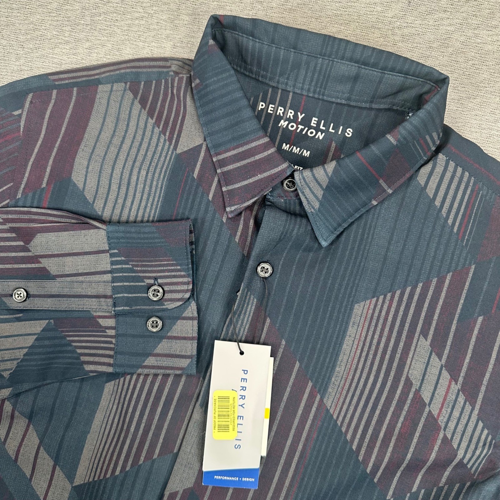 NEW Perry Ellis Motion Shirt Men M Slim Fit Performance Shirt Geometric Abstract