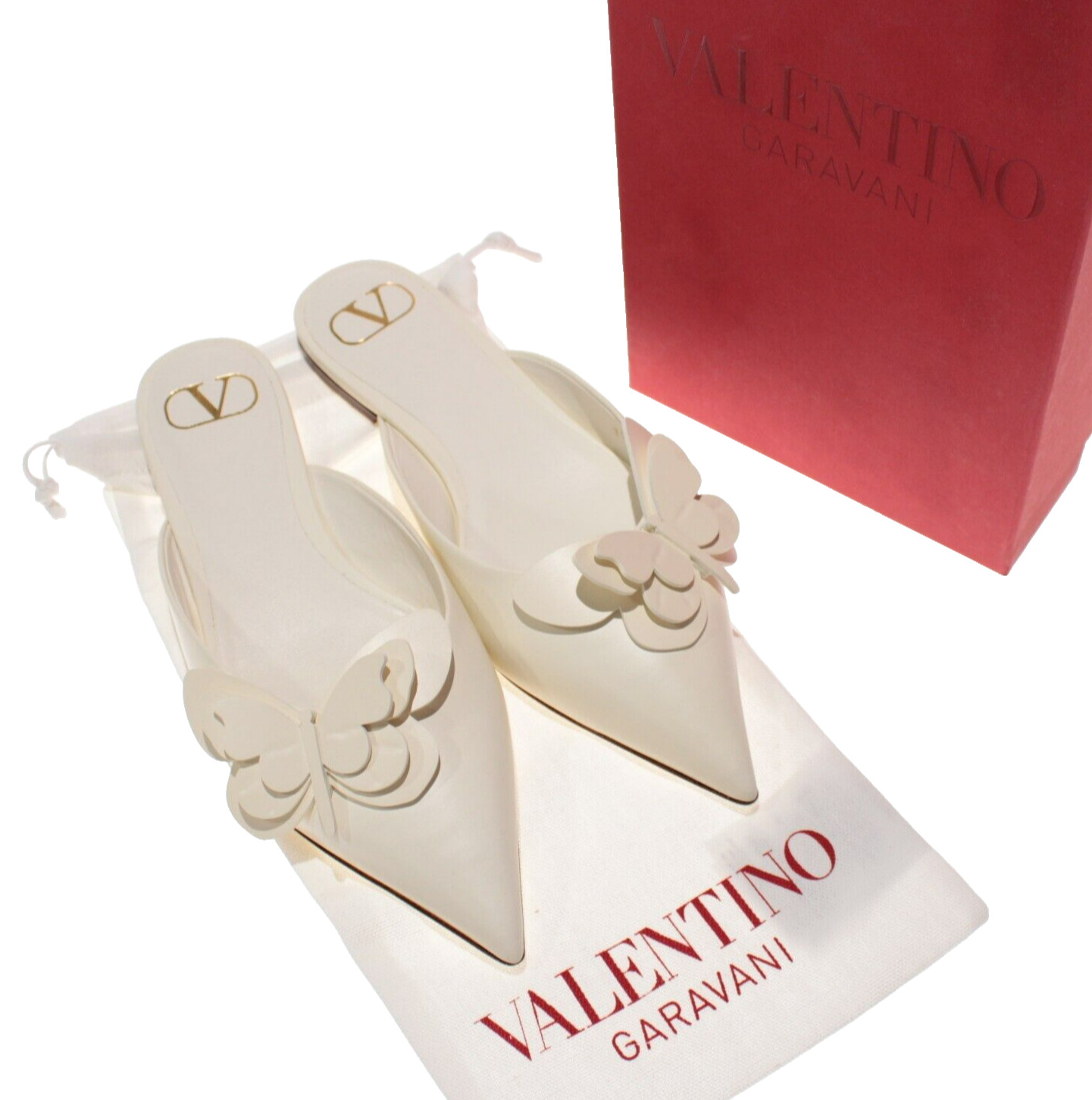 Valentino NWT Flat Slilp-On Mules w/ Butterflies Size 37 (US 7) Solid Ivory