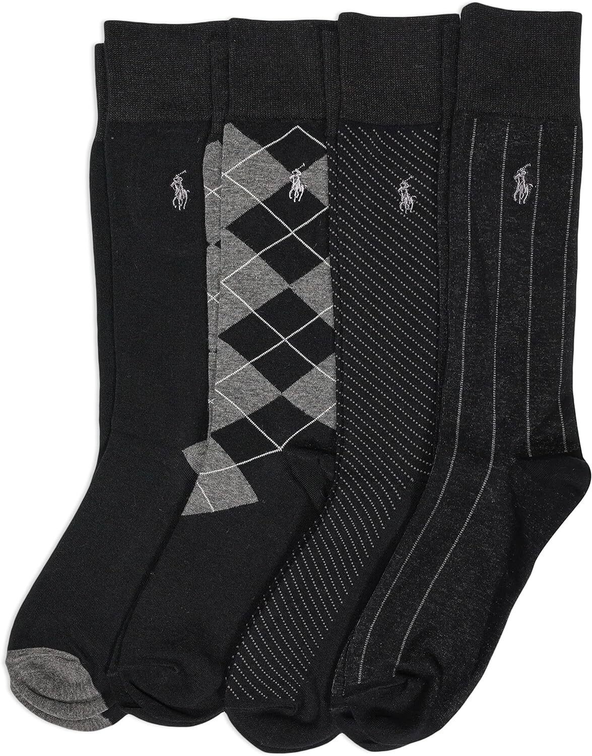 Ralph Lauren 4 Pack Dress Socks for Men Flat Knit Fabric With Different Patterns