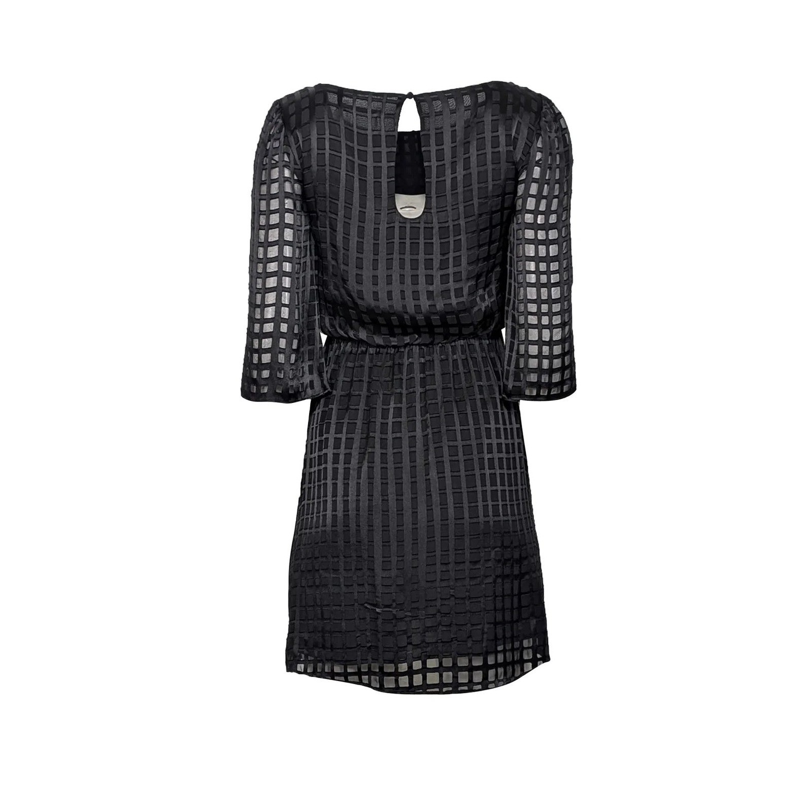 Alice + Olivia Black Silk Grid Burnout Mini Dress Bell Sleeve size 6 k3