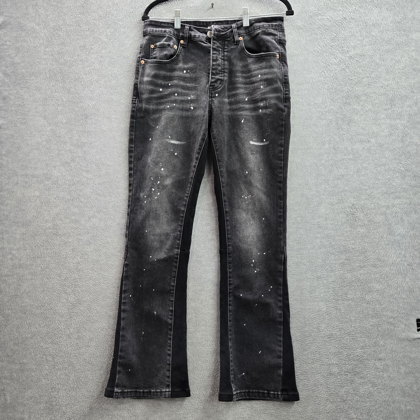 Purple Brand Men Jeans 30 Black Denim P004 Flare Dirty Vintage Paint Splatter
