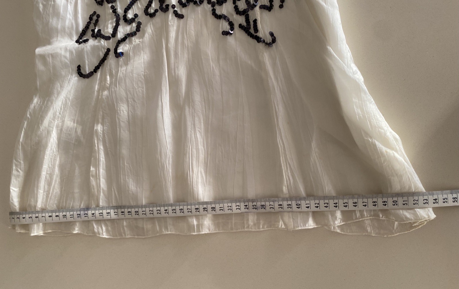 MAX & DG Italy White Silk cami top Black sequin Spaghetti Petite 160/84A NWOT