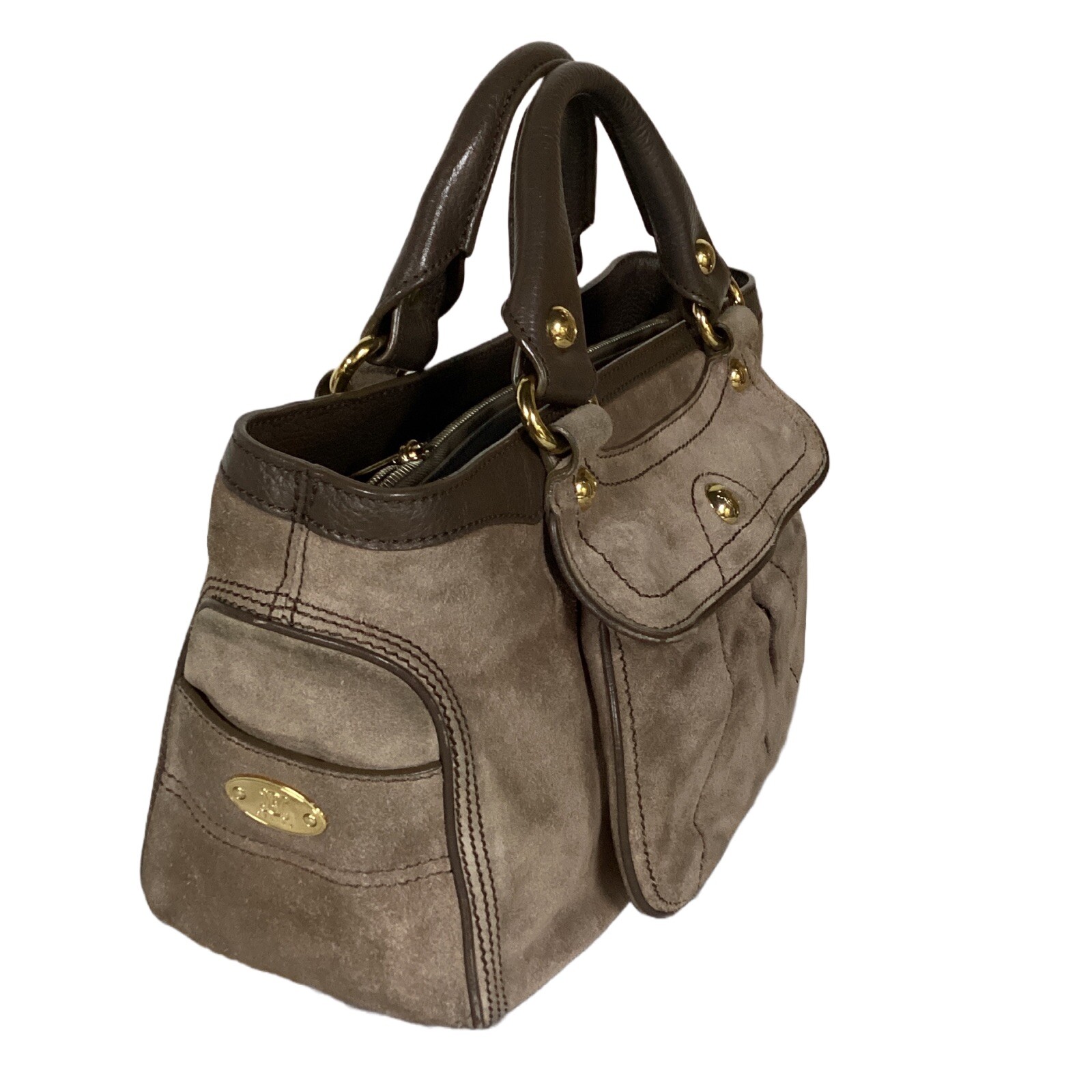 DARK ESPRESSO BROWN LEATHER CELINE “BOOGIE” CONTRAST STITCH SATCHEL BAG