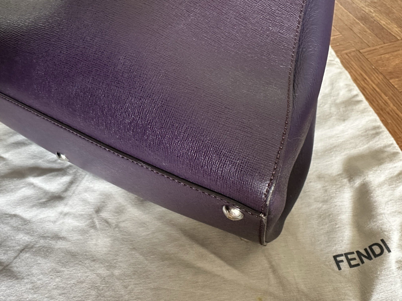 Fendi Purple Tote Bag with Clochette, Logo Accents, Hot Stamped Initials