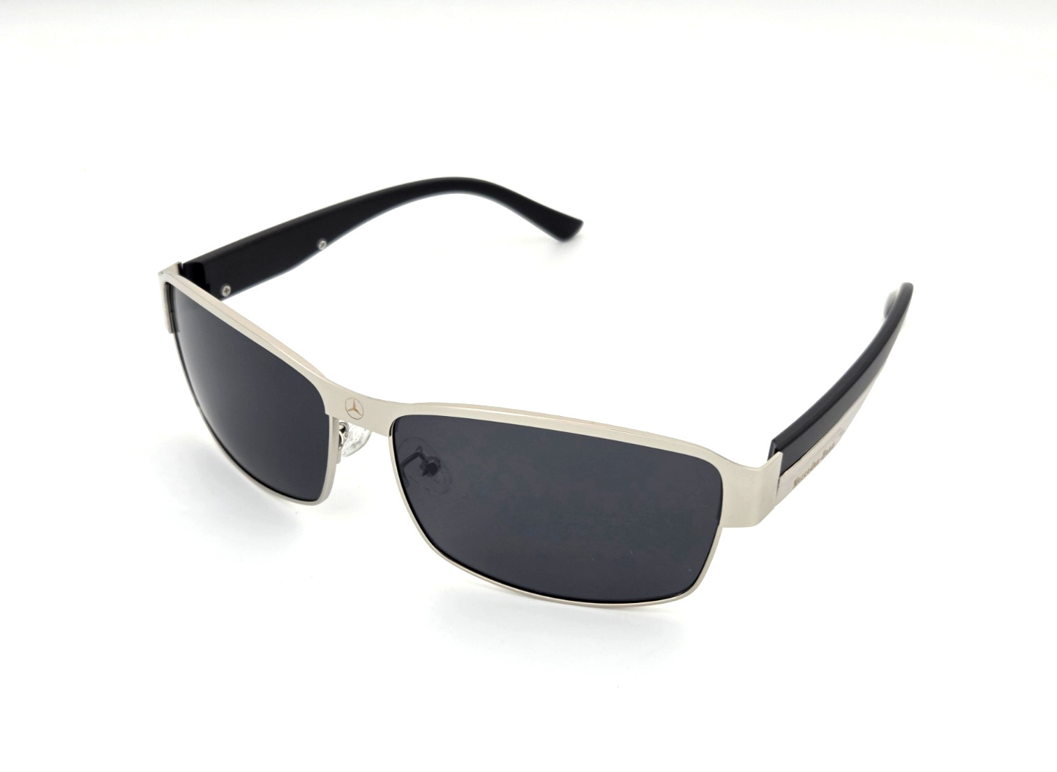 Polarized Mercedes Metal Rectangle Sunglasses Silver Frame Smoke Lens MB29