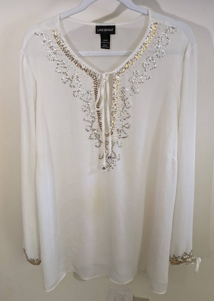 Lane Bryant 26/28 Ivory Sequin Beaded Tunic Blouse Long Sleeve Boho Peasant Top