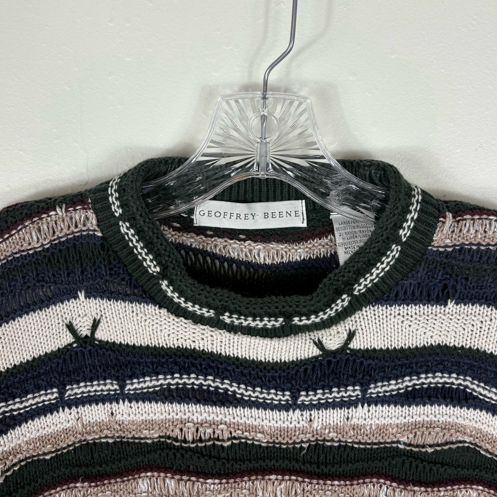 Geoffrey Beene Sweater Men’s Large Multicolor Textured Grunge Hip Hop 90s USA