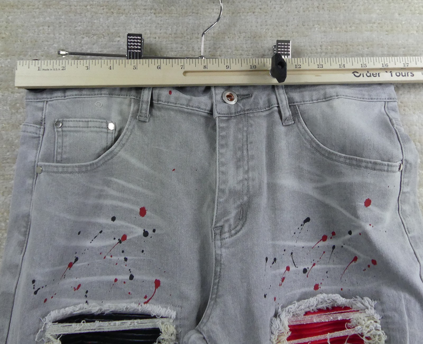 Jeans Mens 32×32 Blue Distressed Paint Splatter Whiskering Streetwear