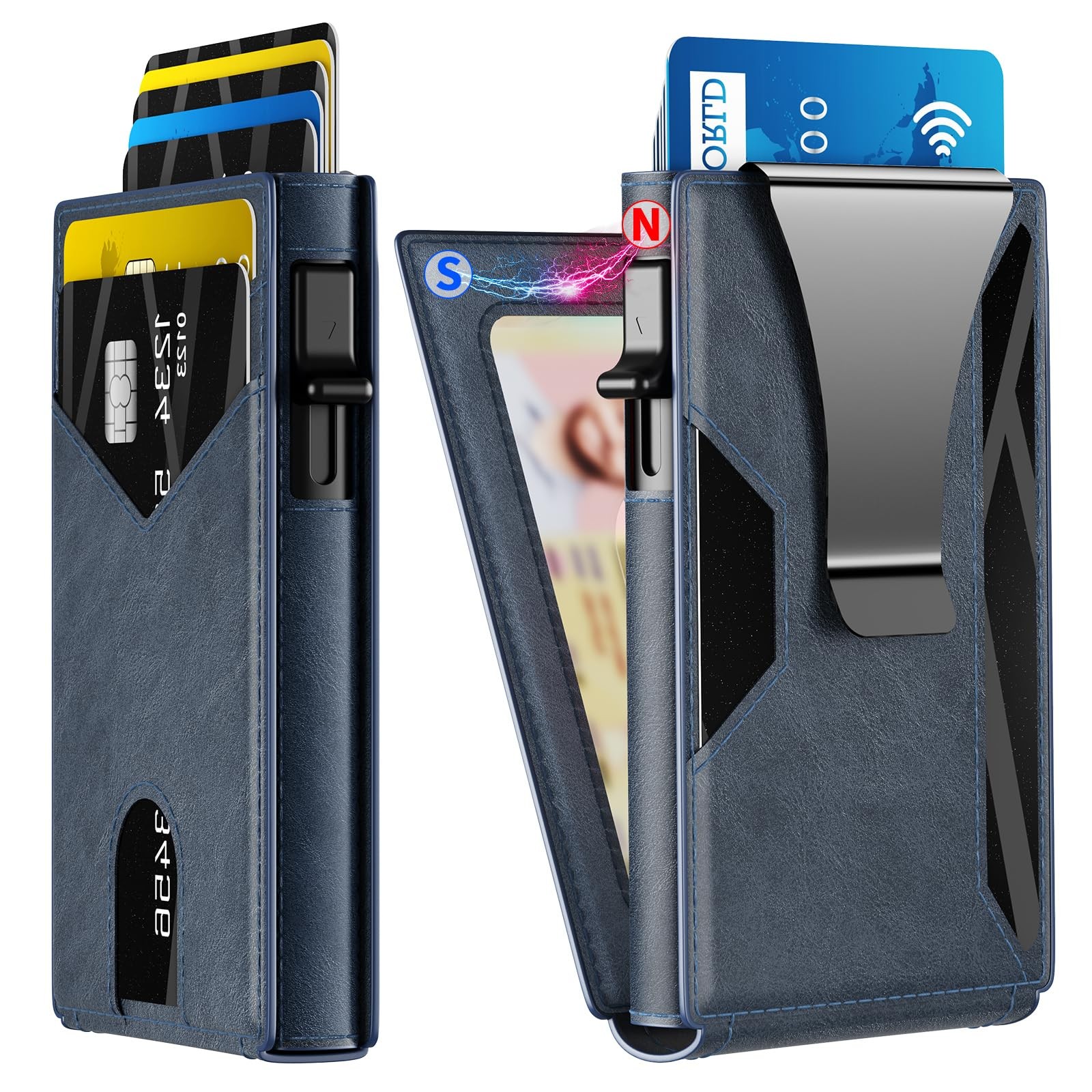 KISUEDZP Wallet for Men Aluminum RFID 4.06 x 2.44 x 0.86 inches, Blue