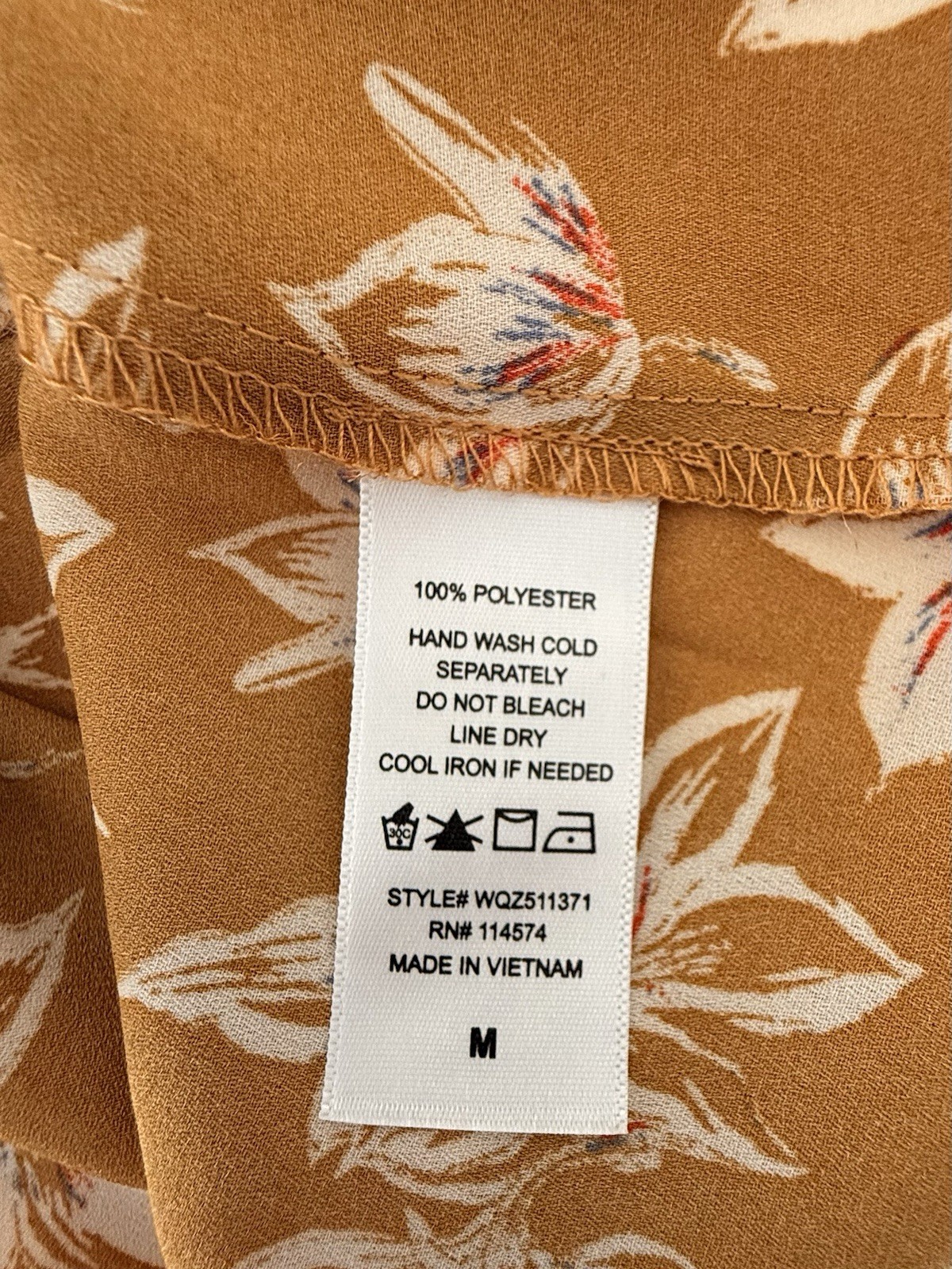 Pleione Floral Blouse Medium Rust Orange Smocked Neck Long Sleeve NWT