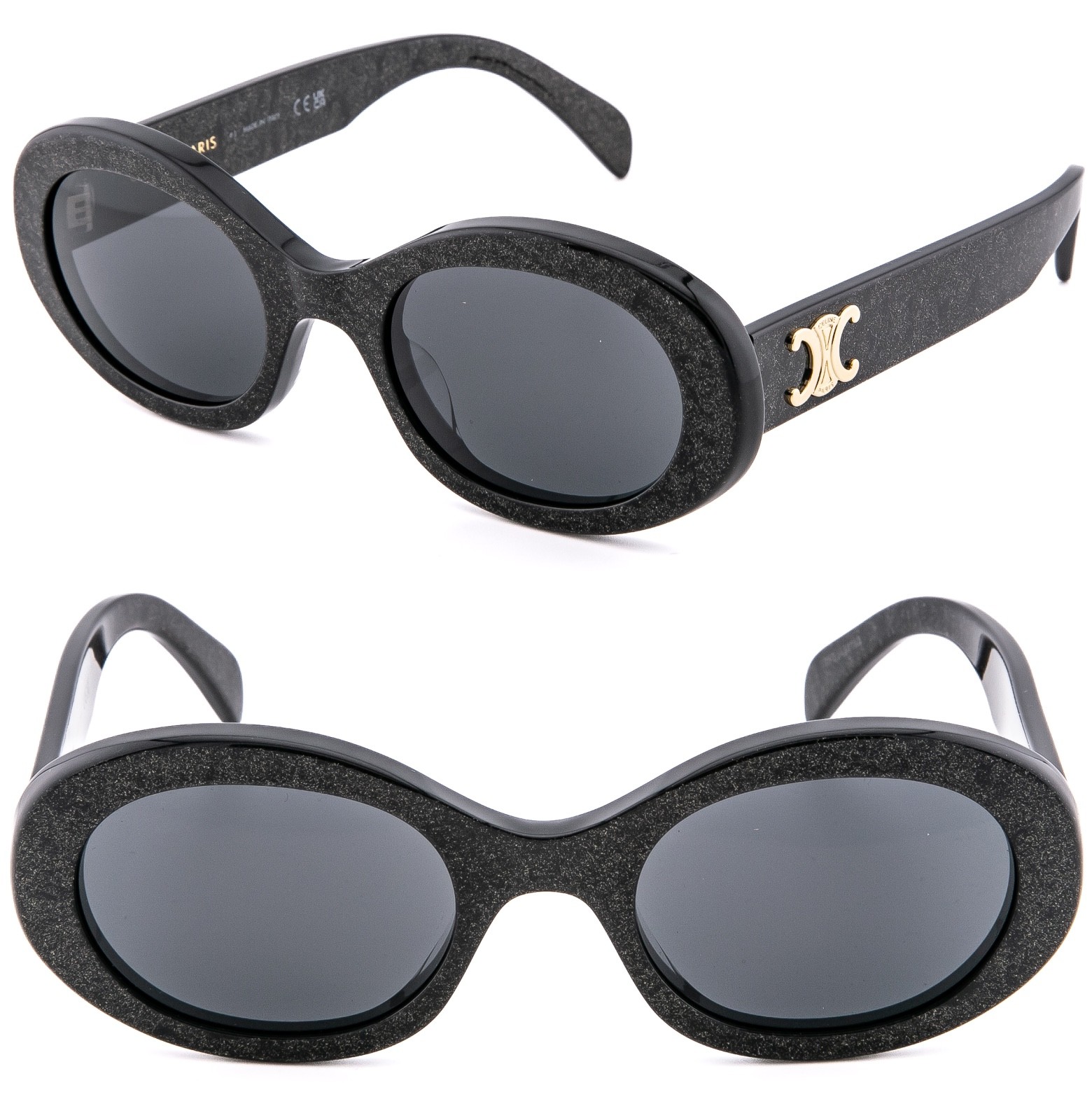 CELINE CL40194U 40194 TRIOMPHE Paris Black Glitter Logo Oval Unisex Sunglass 03A