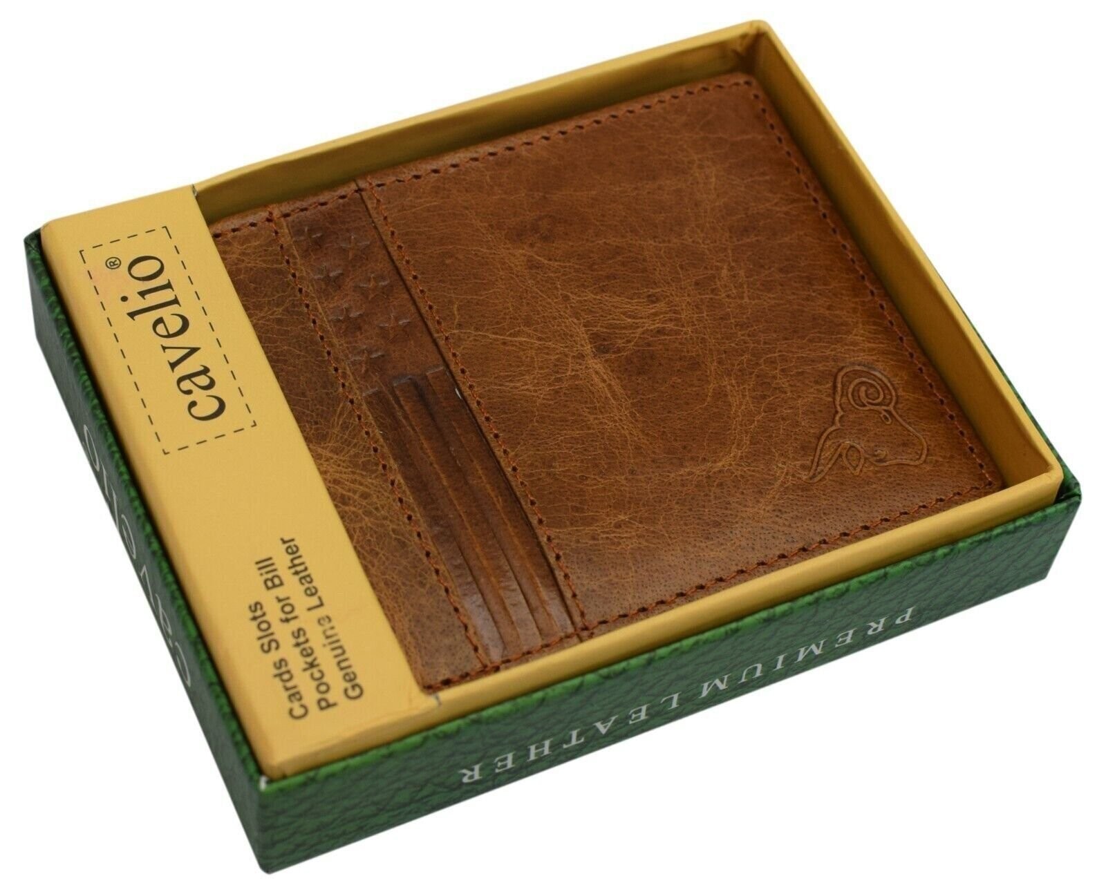 Tan Genuine Leather Slim Bifold Mens Wallets RFID Blocking Card Holder