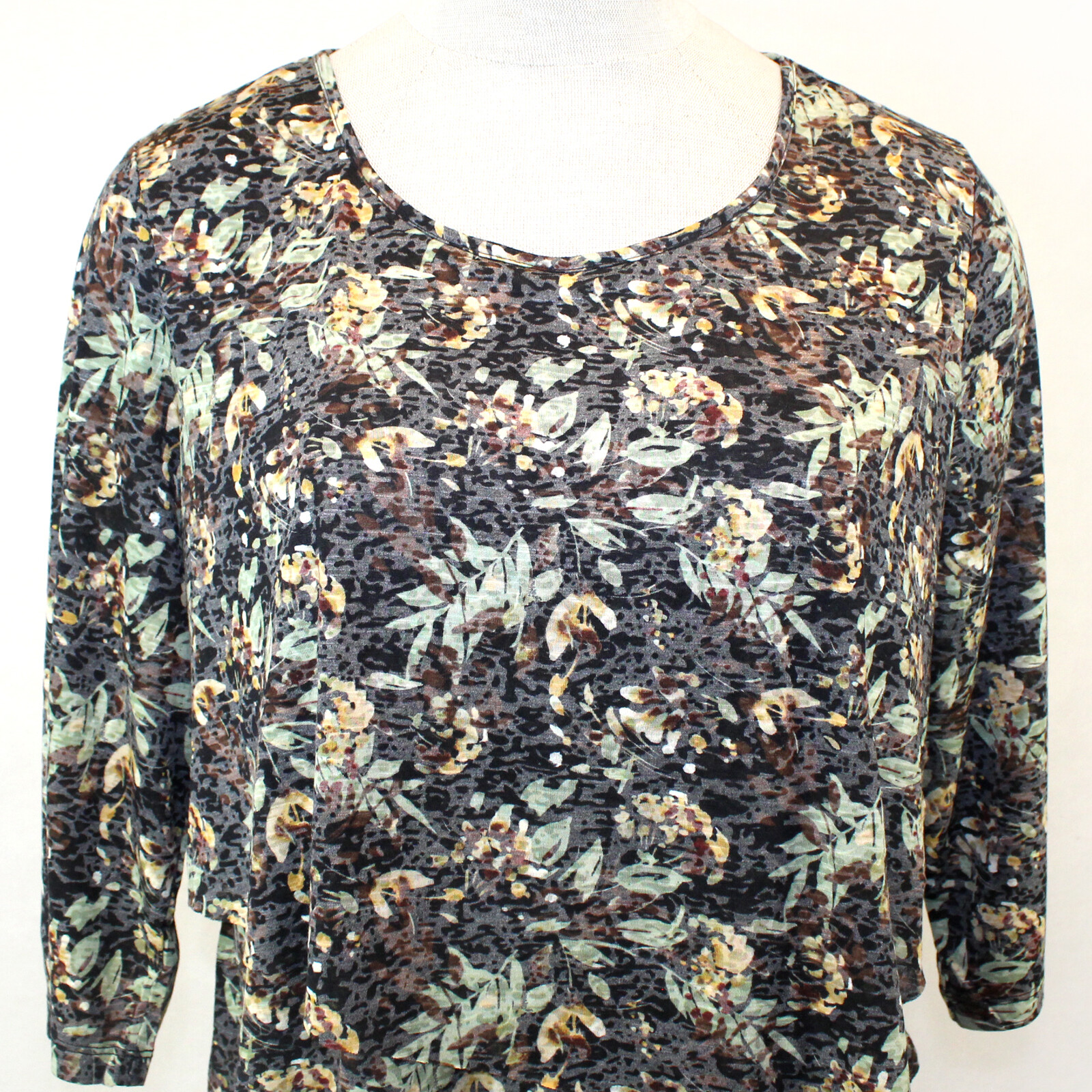 Catherines Plus Brown Leave Print Layers Soft Top Blouse 4X 30/32