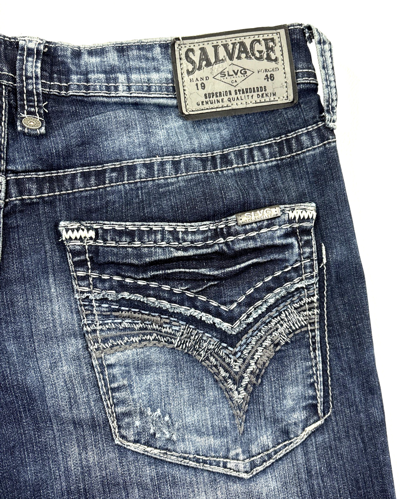 Salvage Denim Anarchy Jeans Mens 31R 32×32 Relaxed Straight Buckle Blue EUC