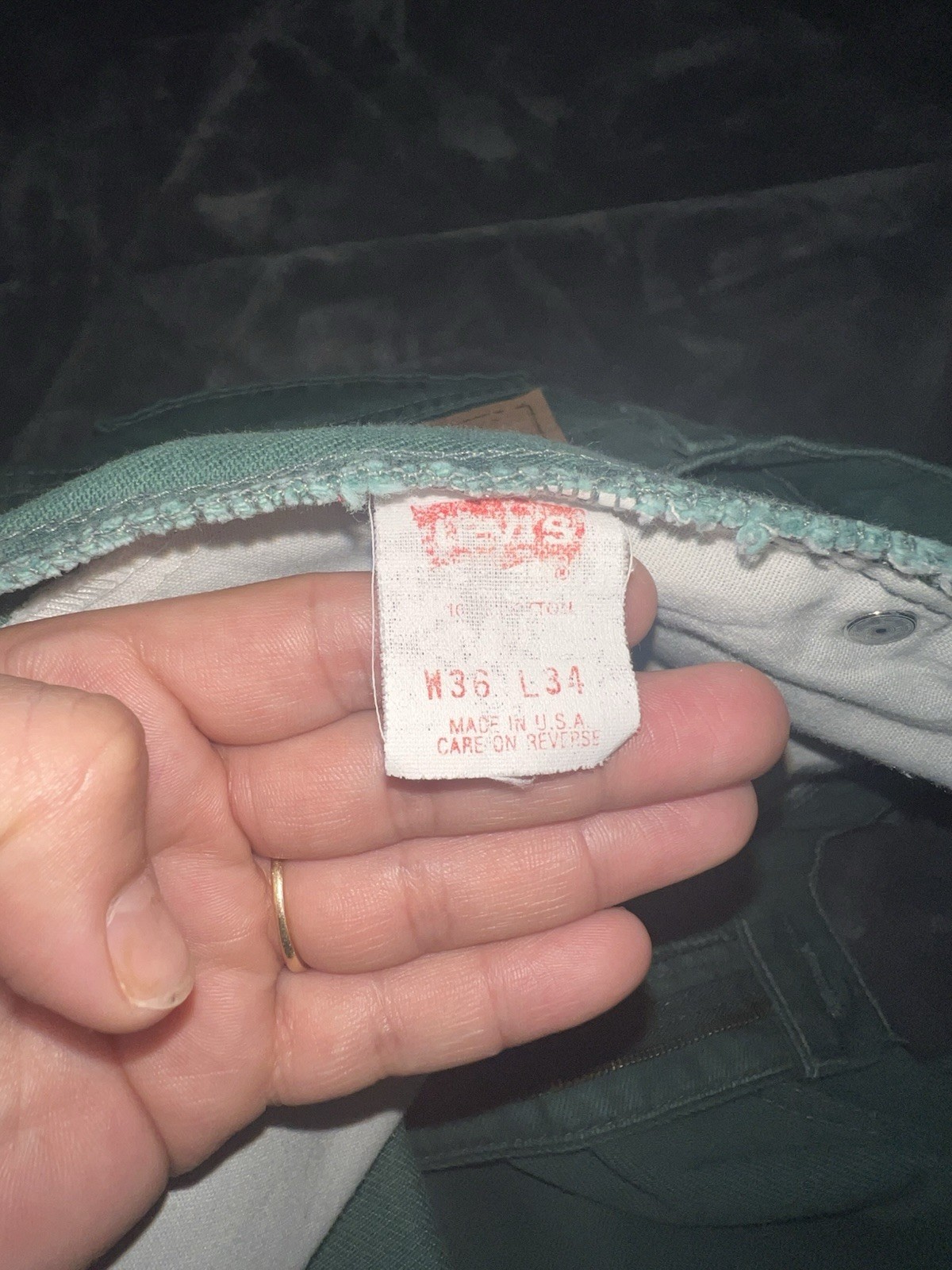 Vintage Levis 550 Jeans Mens 36X34 Green Denim Relaxed Tapered 90’s USA Made