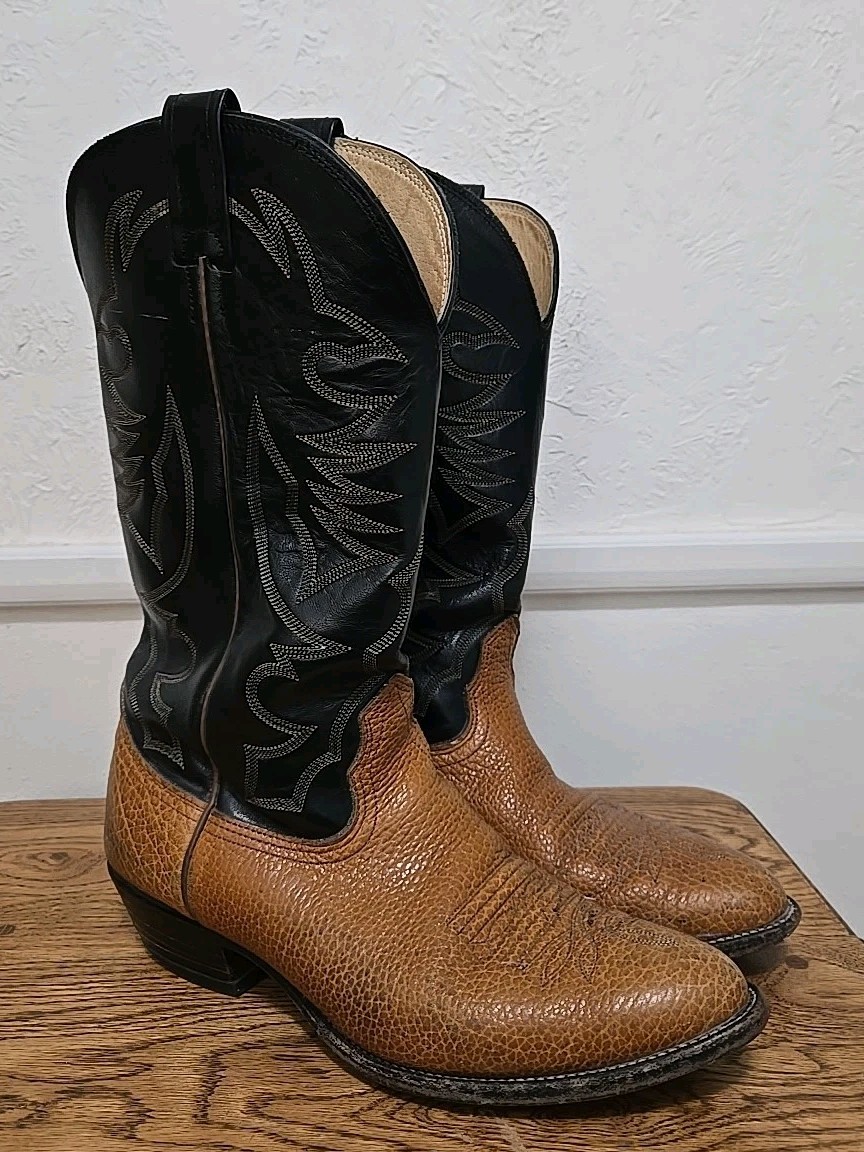Nocona Texas Brown Bullhide Leather Cowboy Boots 9.5 EE Made In USA