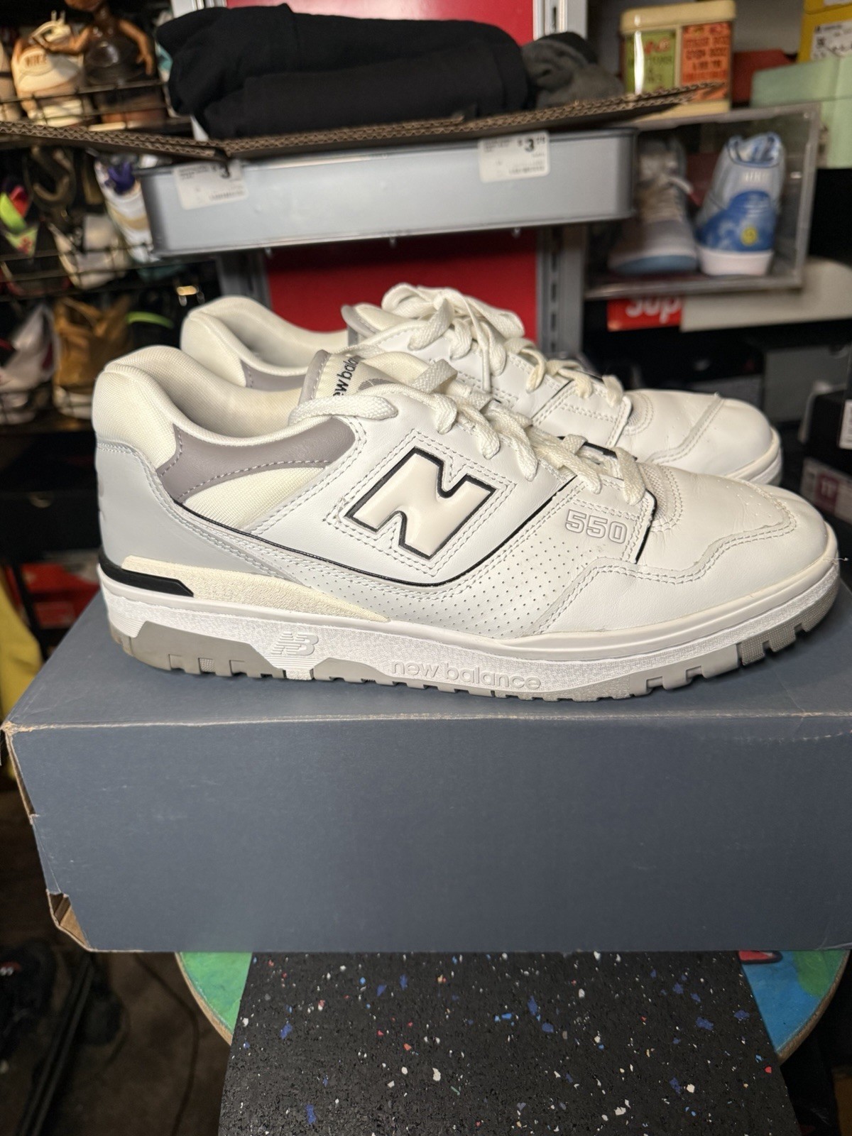 New Balance 550 White/Marblehead/Dark Grey Leather, (Salt & Pepper) Size 11M
