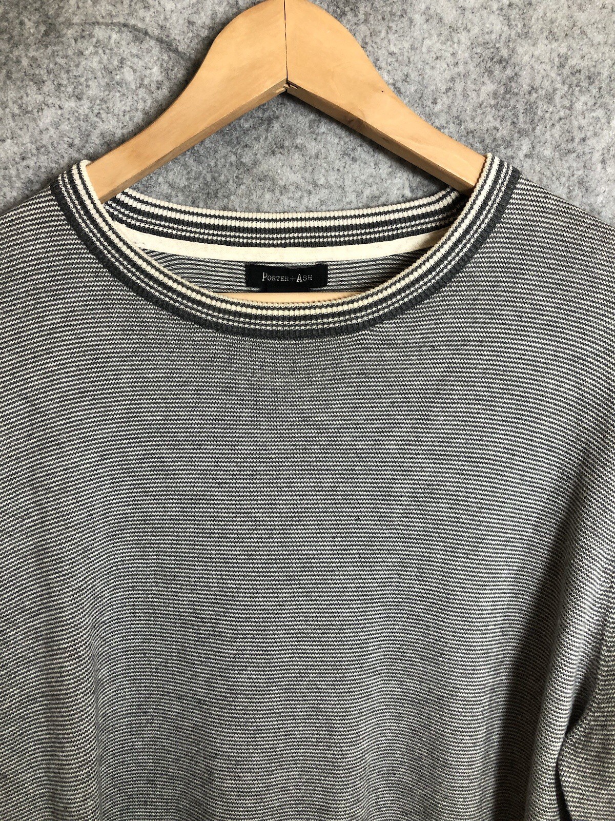 Porter & Ash Sweater Mens Extra Large Gray Stripe Cotton Career Business Casual
