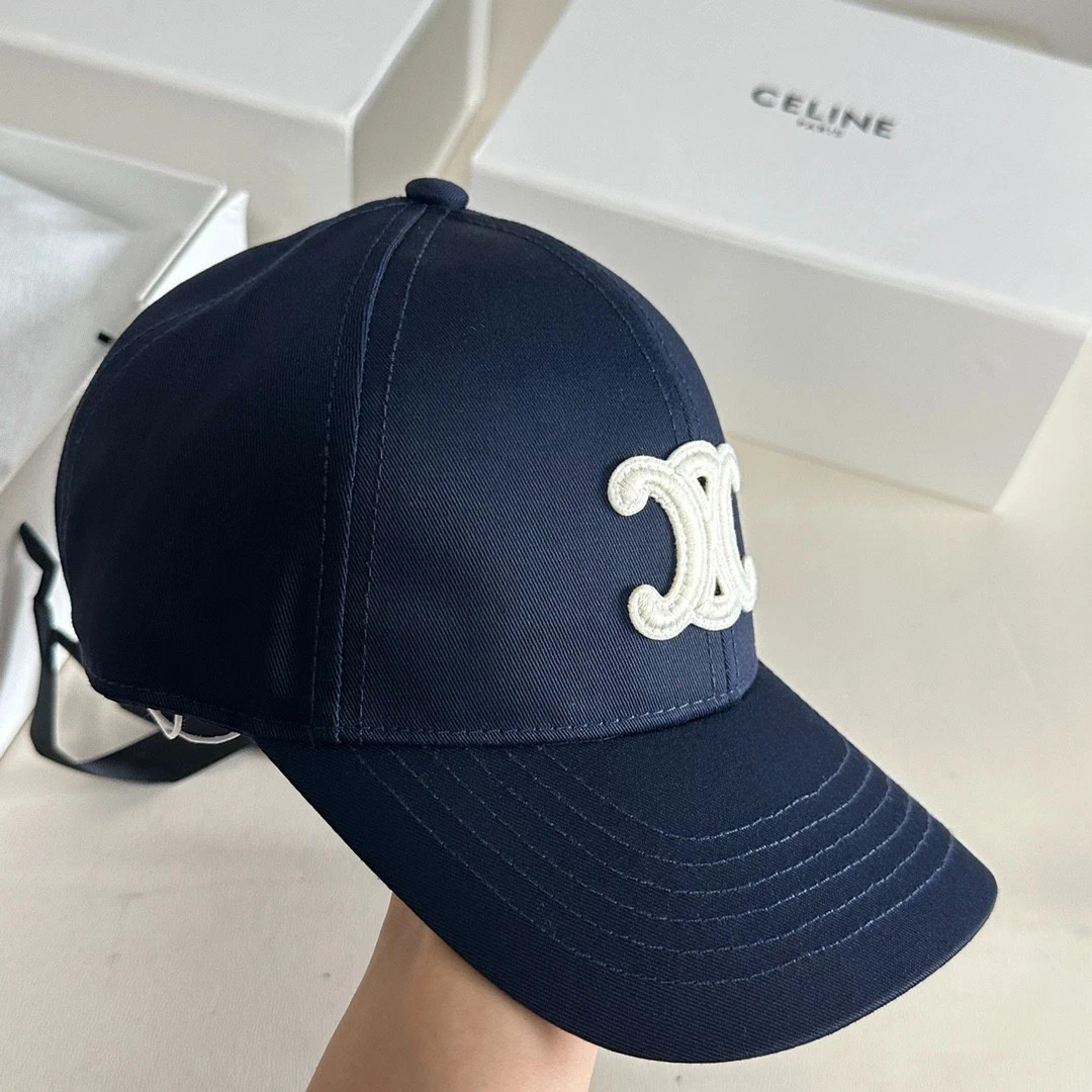Celine Navy Baseball Cap White Triomphe Logo Women Preppy