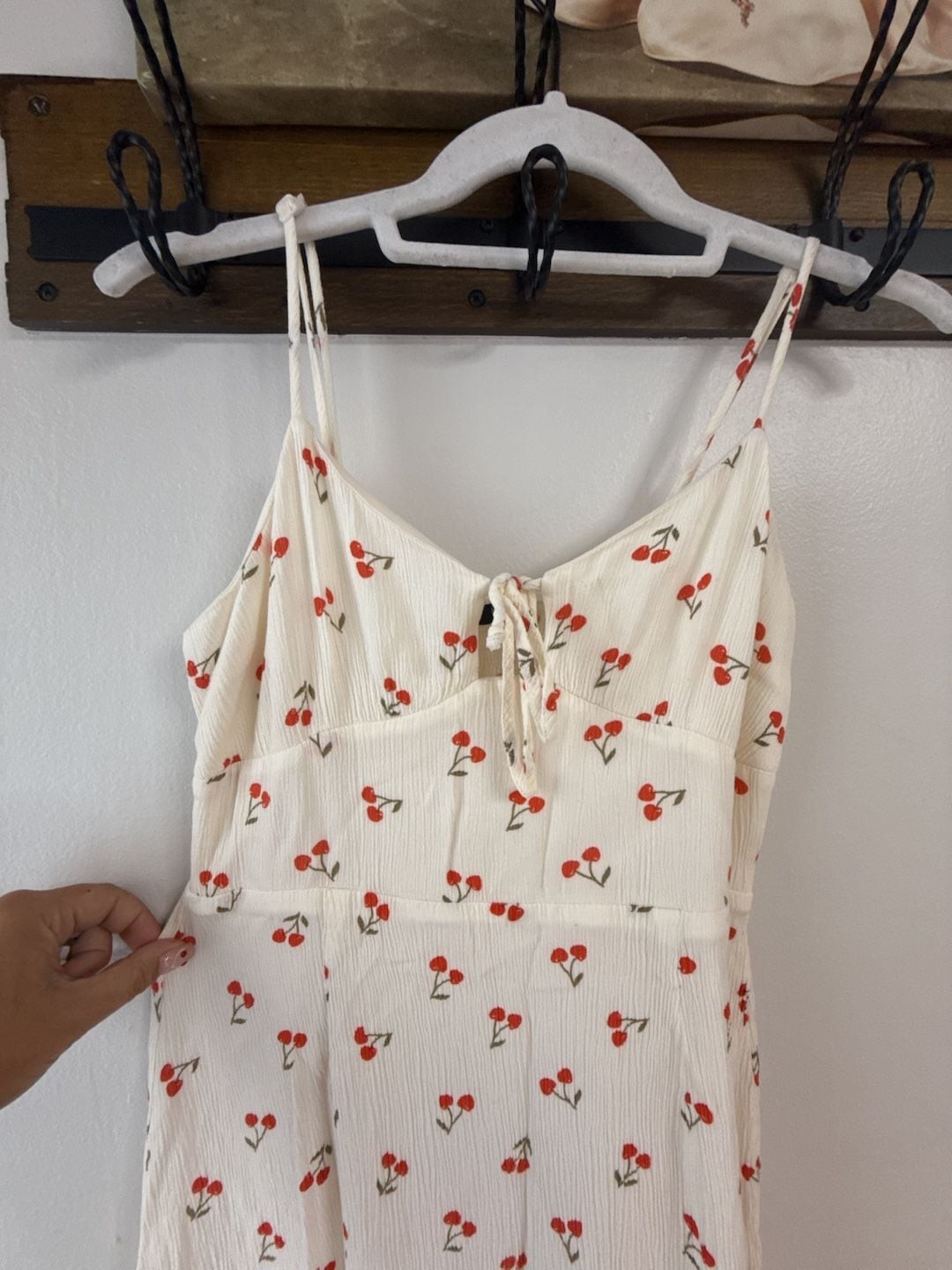 Hesperus Cherry Print Tie Front Cami Midi Dress with Side Slit
