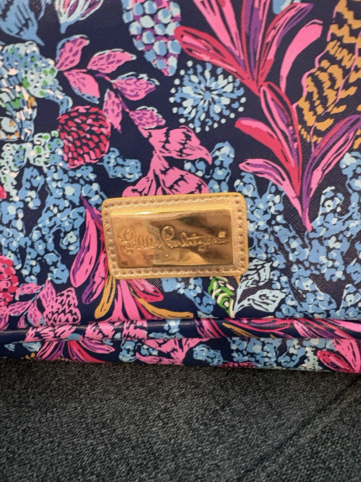 Lilly Pulitzer floral Zip Pouch Clutch with Leather Logo Patch