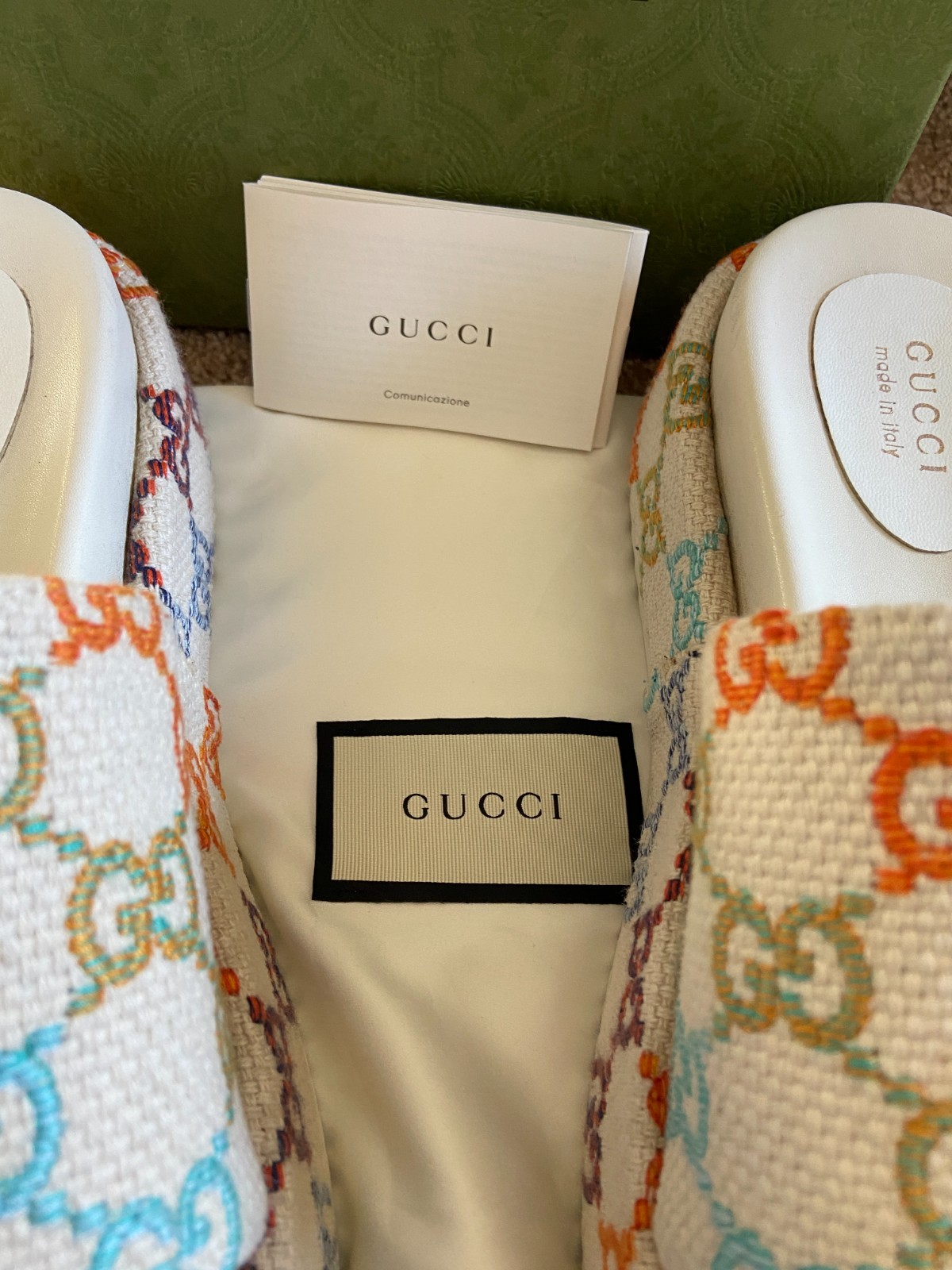 GUCCI ANGELINA Platform Multicolor logo print EMBROIDERED canvas slides 39