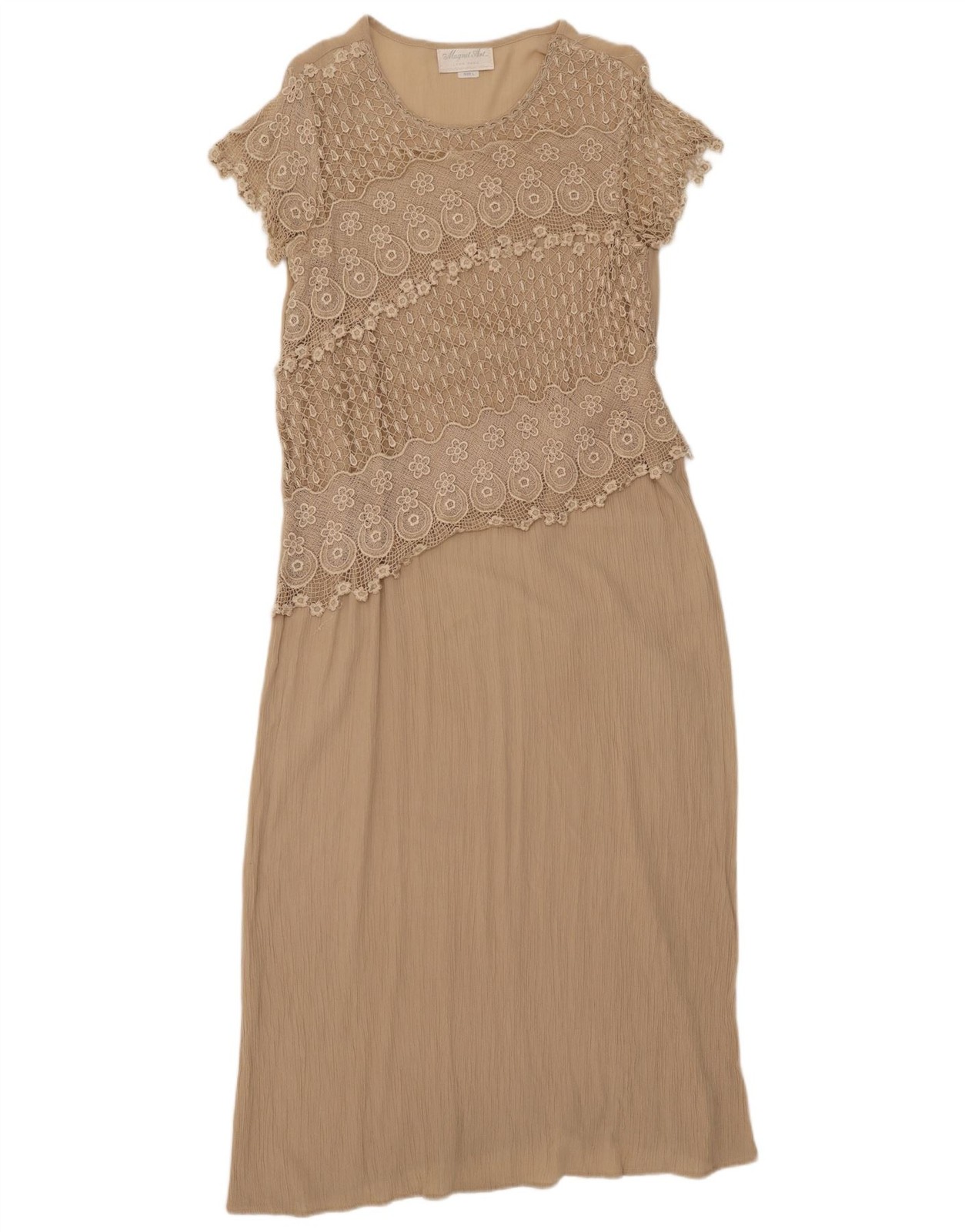 Lynn Yang Womens Magnet Art Maxi Dress UK 16 Large Beige Floral Rayon JF06