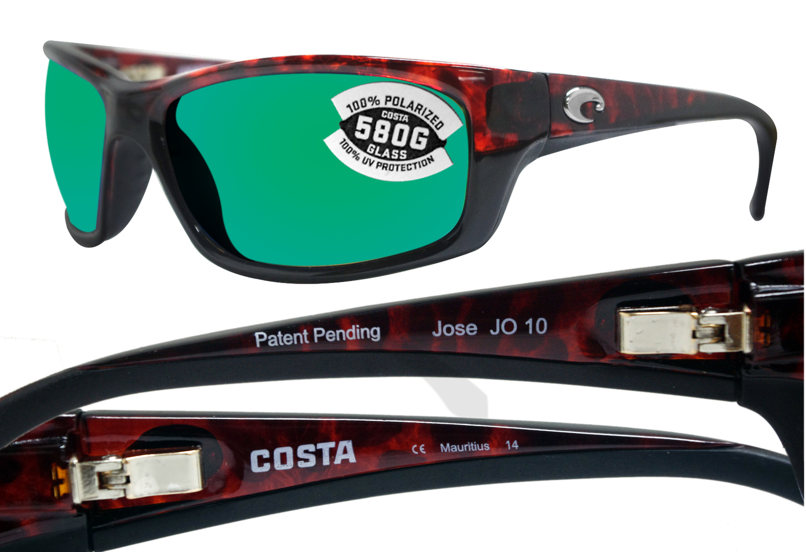 Costa Del Mar Jose Tortoise Frame Green Mirror 580 Glass Polarized Lens