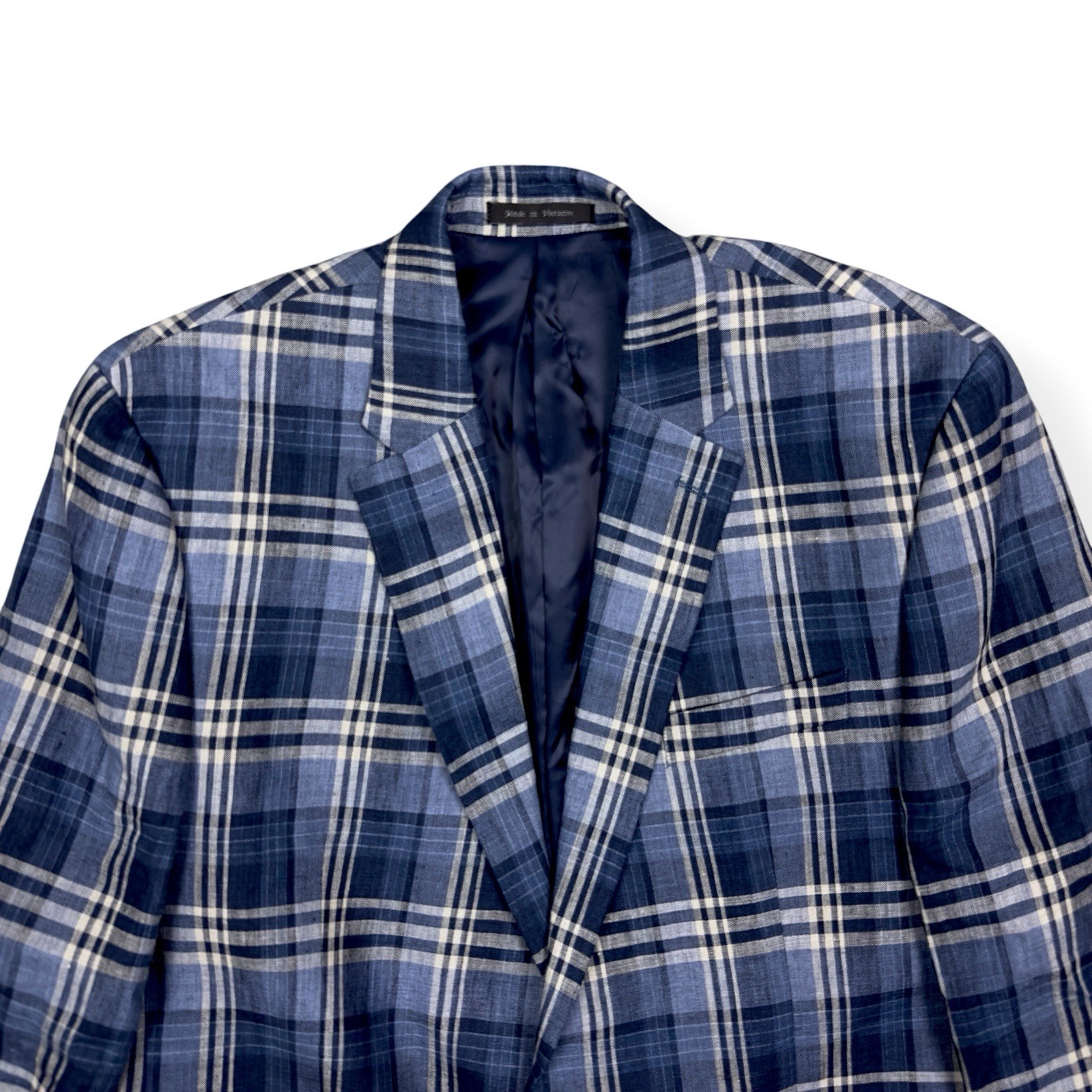 Lauren Ralph Lauren Men’s Blue Plaid Linen Ultraflex Blazer Suit Jacket Size 44R