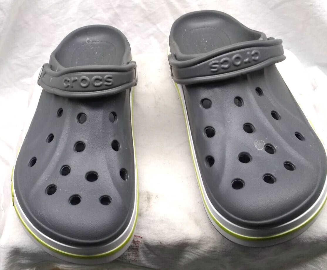 Crocs Women Men Clog Grey Bayaband Sandals Green Accent W10 M8 Great Condition