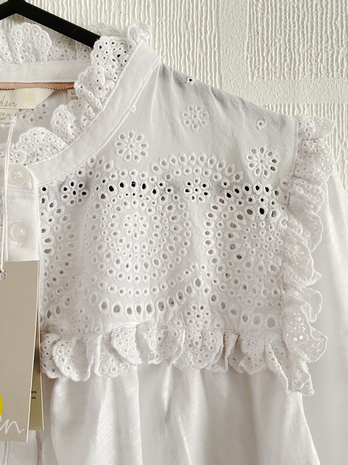 Boden White Broderie Yoke Jersey Top size 14 NEW