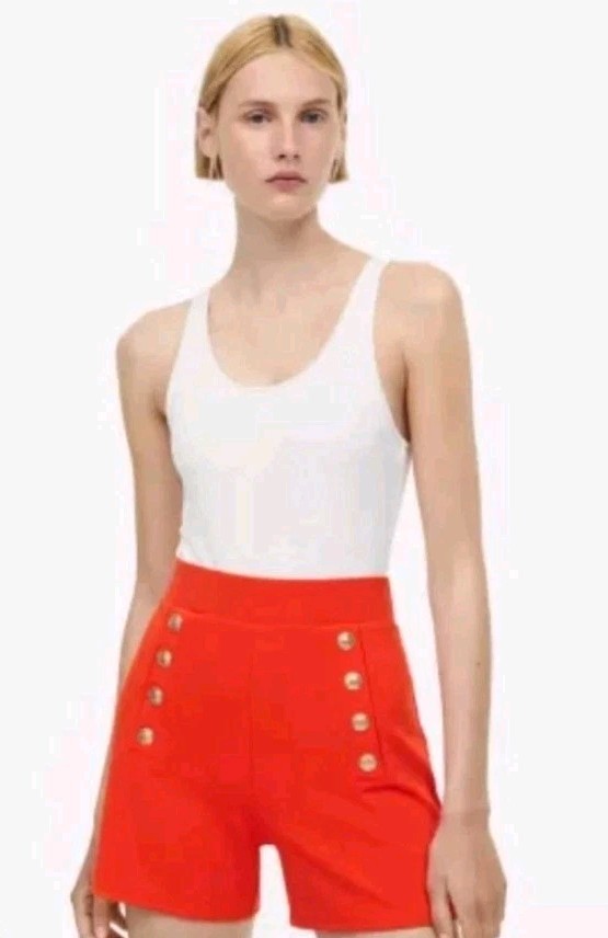 H&M Shorts S orangey red nautical retro look pinup style sailor highwaisted Bnwt