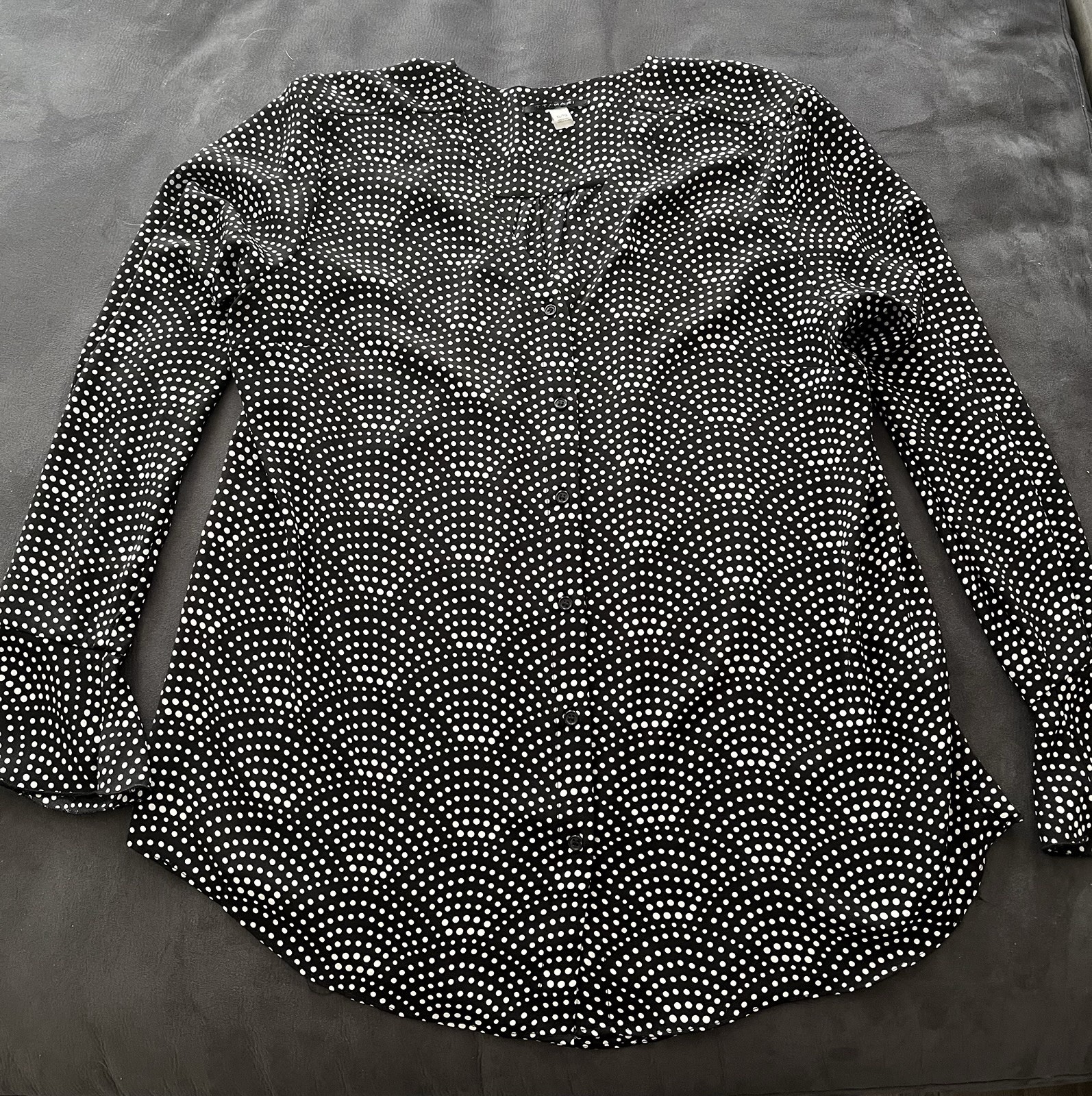 T. Tahiti Women’s Black And White Polka Dot Long Sleeve Business Casual Blouse