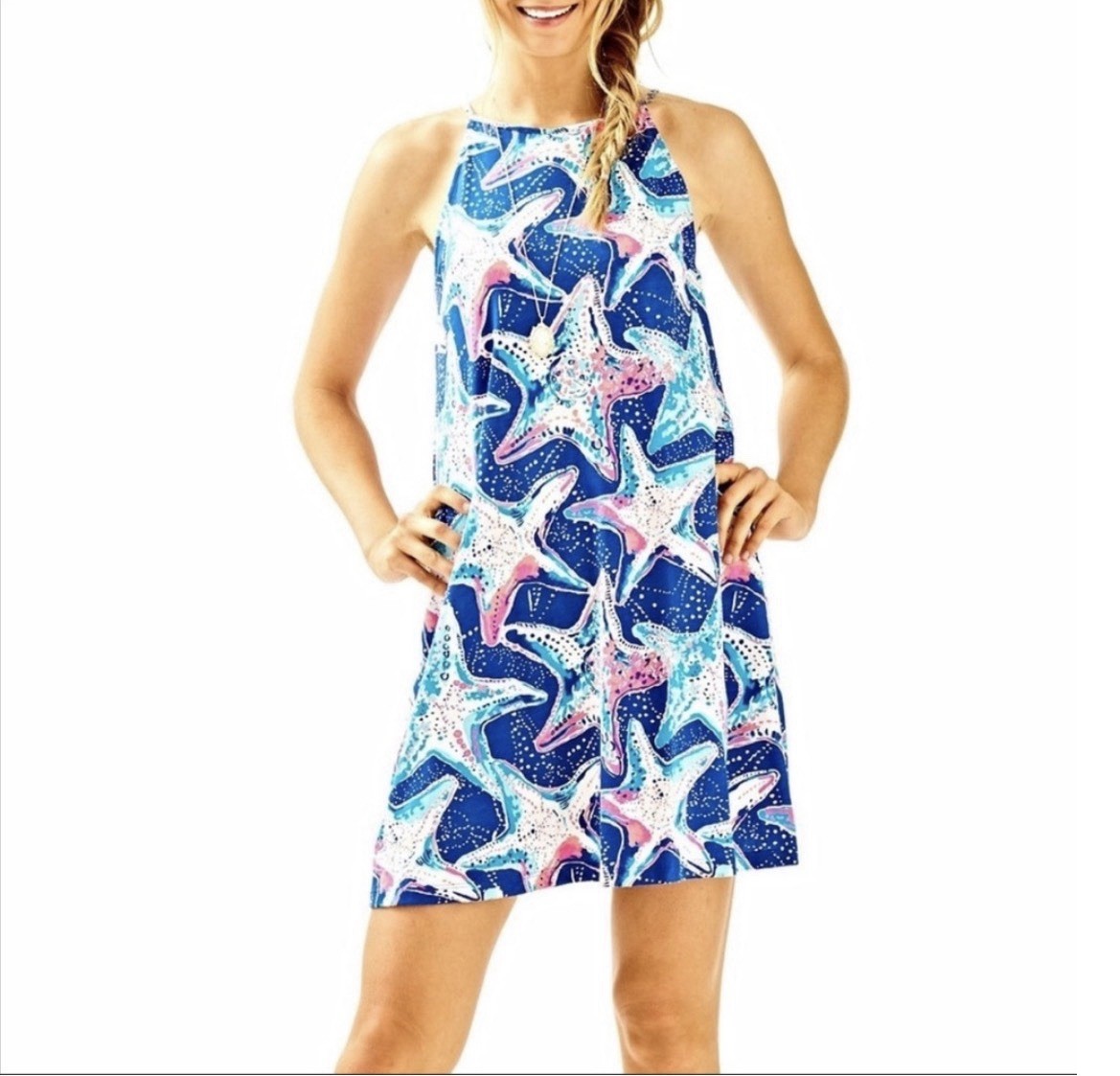 Lilly Pulitzer Margot Swing Dress Indigo Star Struck Starfish Pima Cotton Size S