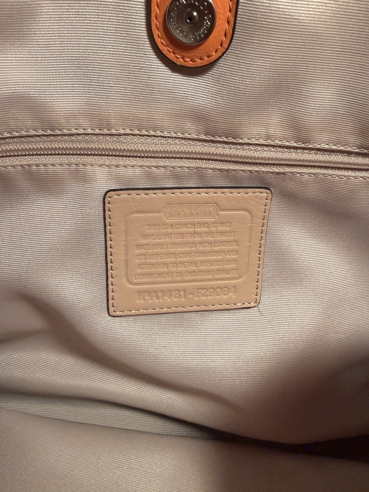 Coach Signature Logo Tote Bag Pink/Orange Zip Closure Large w/ Bag Charm