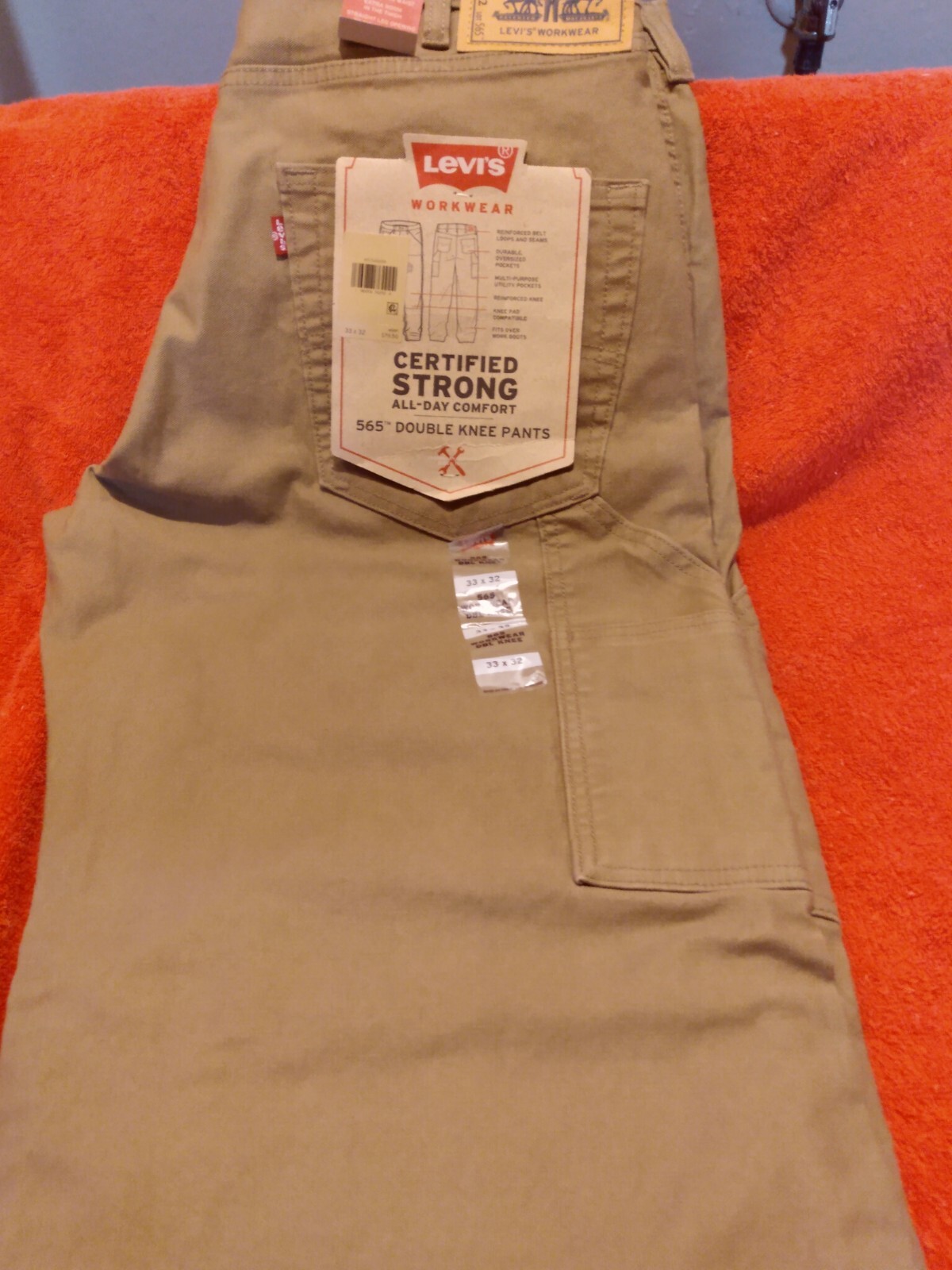 Levis Pants Mens 33×32 Brown 565 Double Knee Canvas Workwear Utility Stretch NEW