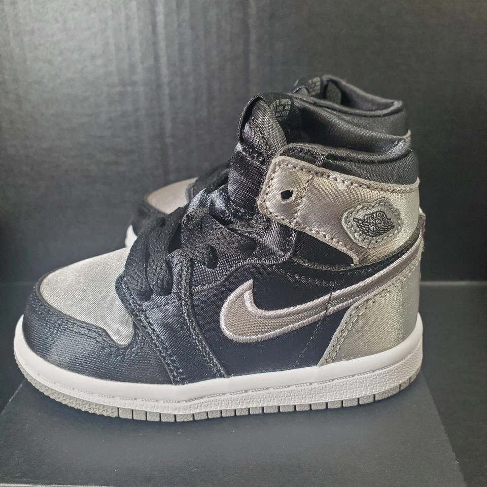 Nike Jordan 1 Retro High OG Satin Shadow Baby Size 5C FD5305 010 Black /Grey NEW
