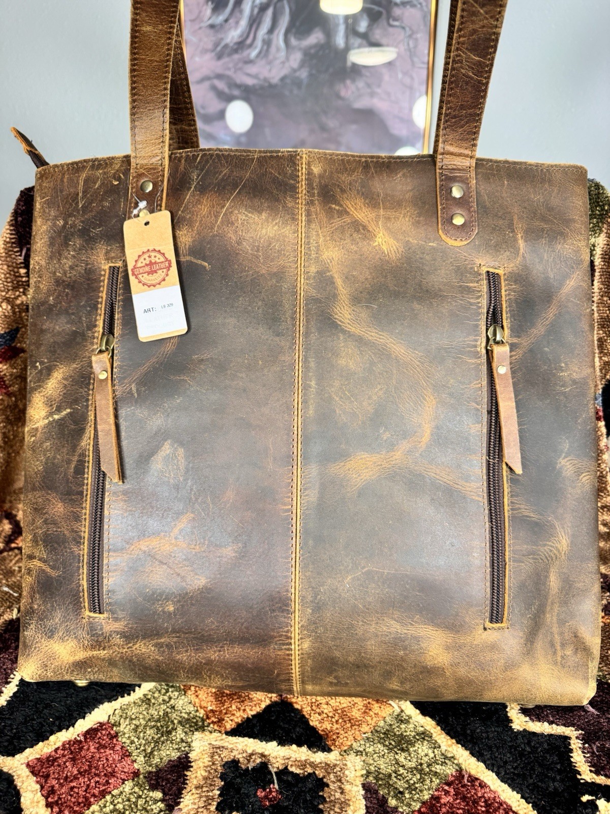 Rafter T Ranch pouches & Western Brown/White Cowhide Zip Laptop Tote