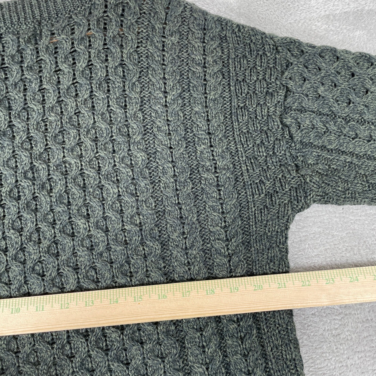 Aran Crafts Sweater Womens Large Green Merino Wool Cable Knit Irish Fisherman