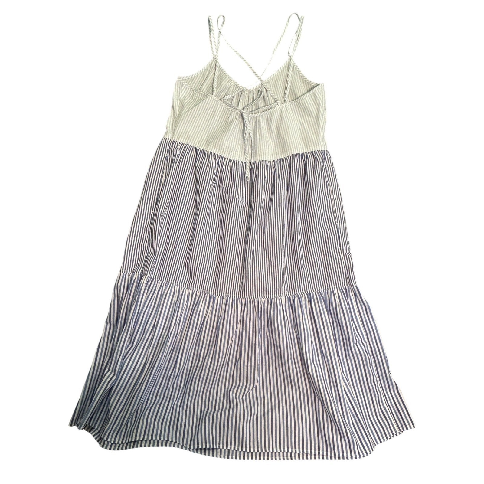 Free Assembly Womens Blue White Striped Tiered Maxi Dress Cotton Medium